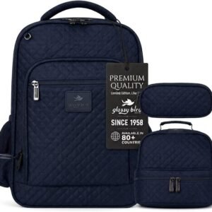 Kids 3 Piece School Backpack Set with Lunch Bag & Pencil Case, Lightweight Water Resistant Bookbag with Laptop Compartment for Middle & High School Students - Blue