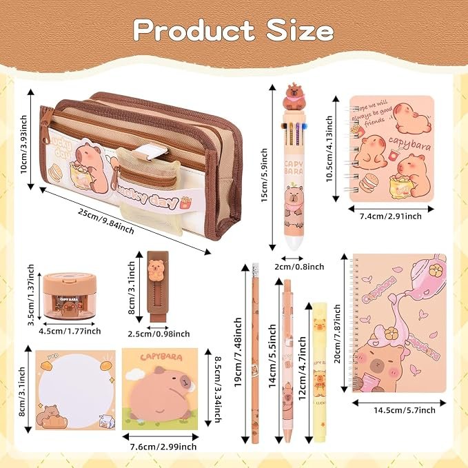 Cute Capybara Back to School Stationery Set,Capybara Pencil Case with Compartments BallPoint Pen, Gel Pens, Pencils, Erasers, Pencil Sharpener, Notebooks, Sticky Notes for Office School Supplies - Image 3