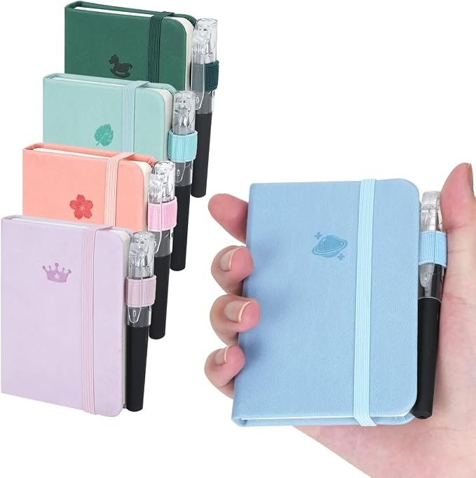 5 PCs Small Notebooks with Pen, A7 Pocket Spiral Notepads, Wirebound Memo Pad, Little Mini Notebook for Home Office Accessories, 5 Colored Notebooks, 96 Sheets Per Notebook (8X11 cm)