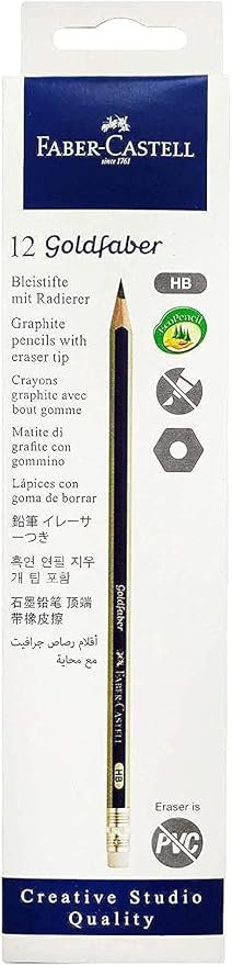 Faber-Castell Gold Faber Graphite Pencil Hb With Eraser Tip Box Of 12Pc, Multicolor, 116800, Junior Triangula