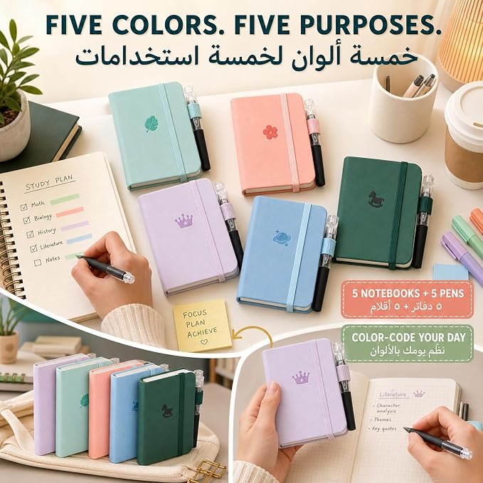 5 PCs Small Notebooks with Pen, A7 Pocket Spiral Notepads, Wirebound Memo Pad, Little Mini Notebook for Home Office Accessories, 5 Colored Notebooks, 96 Sheets Per Notebook (8X11 cm) - Image 3