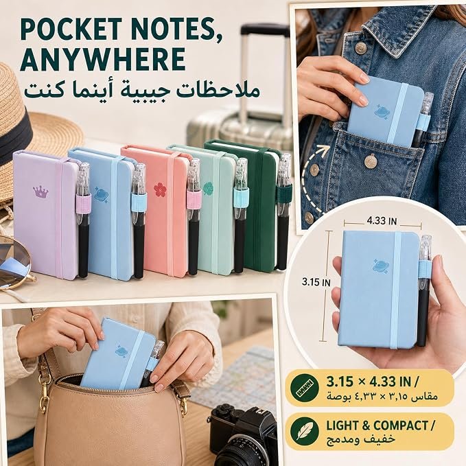 5 PCs Small Notebooks with Pen, A7 Pocket Spiral Notepads, Wirebound Memo Pad, Little Mini Notebook for Home Office Accessories, 5 Colored Notebooks, 96 Sheets Per Notebook (8X11 cm) - Image 2