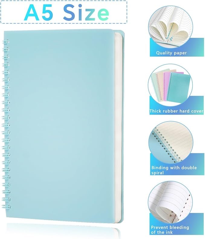Spiral Ruled Notebook for Office and Study, 4 Pack A5 Thick Lined Paper Journals with Plastic Hardcover and Twin-Wire Binding, 8.3x5.7 Inches Notepads for Writing and Memo Taking - Image 2
