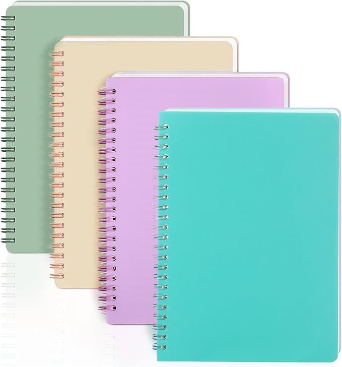 Spiral Ruled Notebook for Office and Study, 4 Pack A5 Thick Lined Paper Journals with Plastic Hardcover and Twin-Wire Binding, 8.3x5.7 Inches Notepads for Writing and Memo Taking