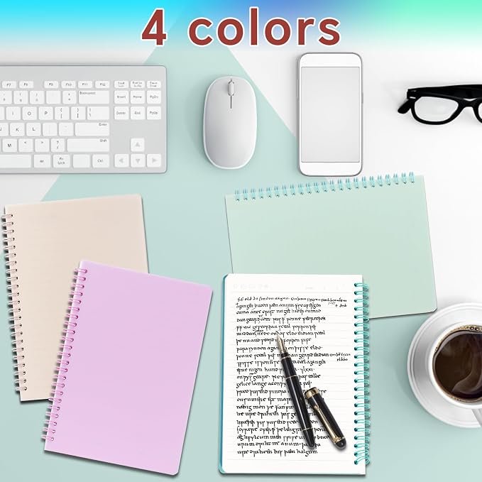 Spiral Ruled Notebook for Office and Study, 4 Pack A5 Thick Lined Paper Journals with Plastic Hardcover and Twin-Wire Binding, 8.3x5.7 Inches Notepads for Writing and Memo Taking - Image 3