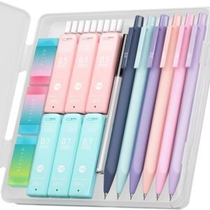 Four Candies Cute Mechanical Pencil Set, 6PCS Pastel Pencils 0.5mm & 0.7mm with 360PCS HB Pencil Leads, 3PCS Erasers and 9PCS Eraser Refills, Aesthetic Mechanical Pencils for Girls Writing